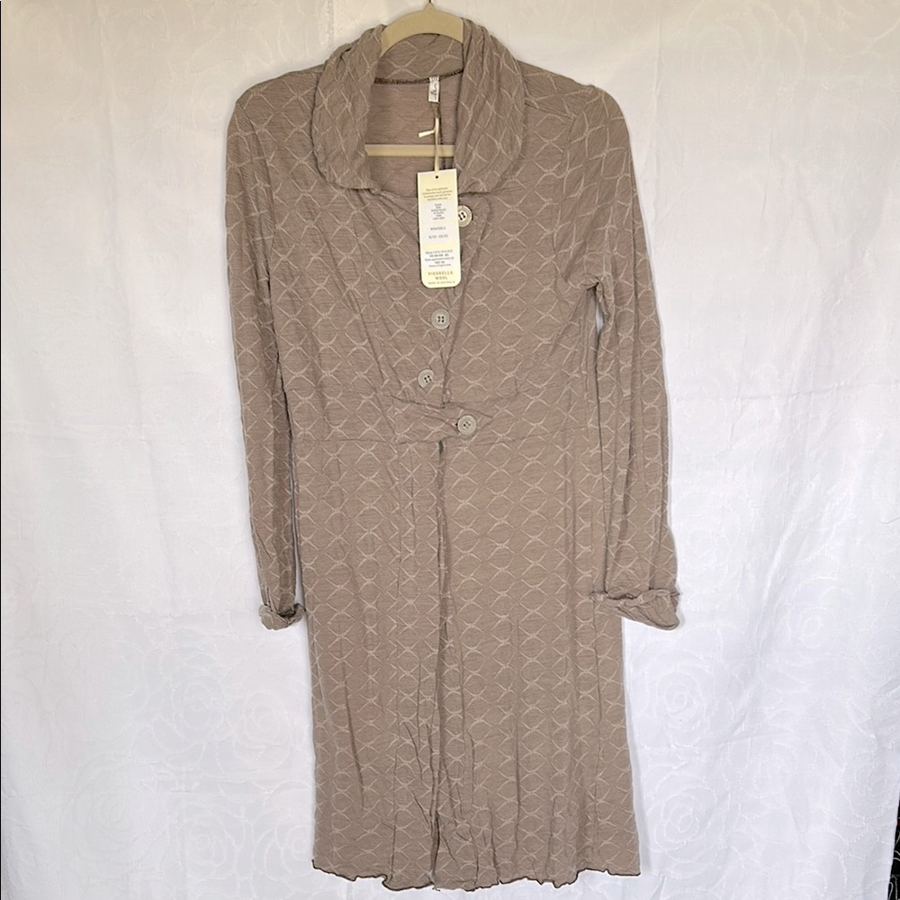NWT VIGORELLA taupe colored bows asymmetric button wool blend jacket Size S/M.